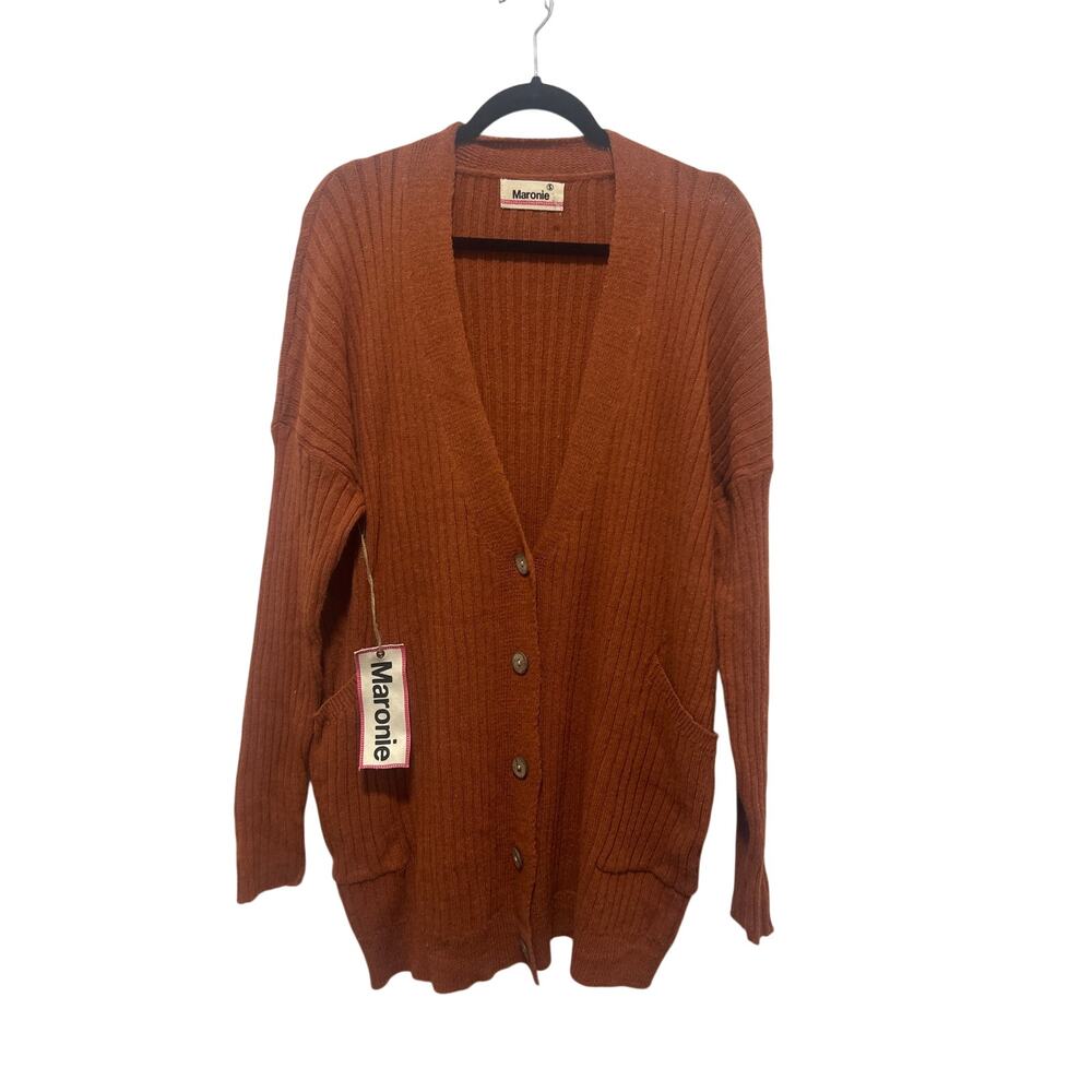 Maronie Cotton Nylon Blend Orange Oversized Long Duster Cardigan Sweater S NWT
